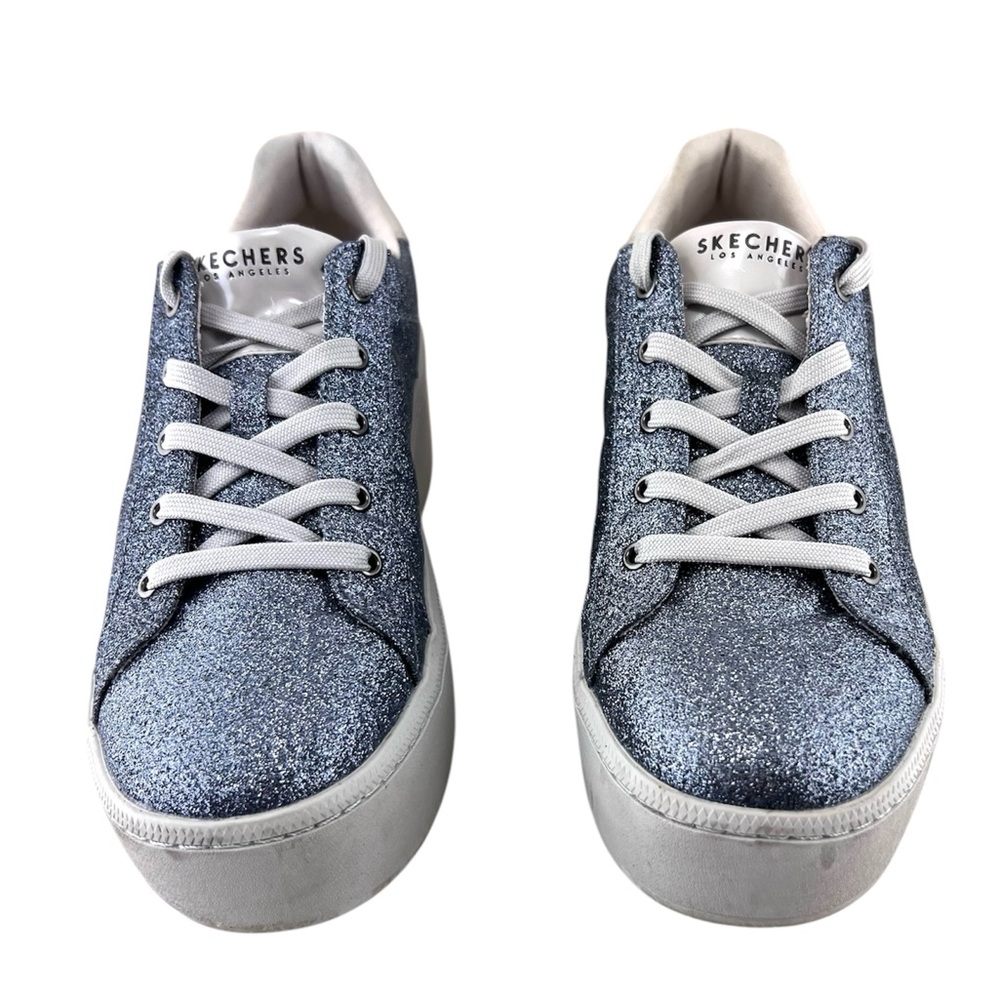 Skechers Plateau Glitter Platform Wedge Lace Up Sneakers - Picture 9 of 14
